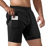 NIMOJIRO Men's 2 in 1 Running Shorts Workout Athletic Shorts Outdoor Sports with Liner Lightweight Training Yoga Gym Shorts with Phone Pockets Black XL