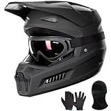 ILM Youth Dirt Bike Helmets Kids ATV Helmet Motocross BMX Off Road Motorbike with Goggles Gloves Mask DOT Model MT601Y (Matte Black, Youth-Large)