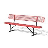8FT Park Bench for Outside, Heavy-Duty Garden Bench W/Back, Red Outdoor Metal Bench for Sitting Area, Commercial Bench for School Patio Porch Backyard Sports Church Locker Room Shopping Centers