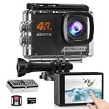 Yolansin 4K60FPS Action Camera Touchscreen, 40M Waterproof Underwater Camera with 64G SD Card, 6-Axis Stabilization Motorcycle Camera 8X Zoom with 2.4G Remote Control 2 * 1350 mAh Batteries