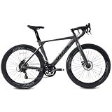 Lukstr Road Bike, 700C Integrated Racing Bike, Full Aluminum Frame Disc Sport Bike, 14 Speed City Commuter Bicycle, Urban Street Bike for Men Women (Frame Size 53CM, Gray)