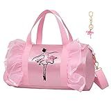 Dorlubel Cute Ballet Dance Bag Gym Travel Duffle Bag for Girls Tutu Dress Bag with Key Chain for Girls (Pink2 of Long Mesh)