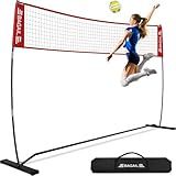 BAGAIL Volleyball Net, 12ft Portable Volleyball Net for Backyard - Adjustable Height, Heavy-Duty Frame, Freestanding Design - Portable Outdoor/Indoor Volleyball Set with Carry Bag - Red