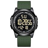 GOLDEN HOUR Ultra-Thin Minimalist Sports Waterproof Digital Watches Men with Wide-Angle Display Rubber Strap Alloy Steel Case Wrist Watch for Men Women in Army Green