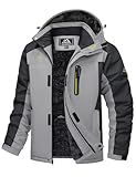 MAGCOMSEN Mens Snow Ski Jackets Heavy Winter Fleece Lined Snowmobile Coats Waterproof Windproof Parka 5 Pockets Light Grey, L