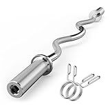 Olympic EZ Curl Bar, 47" Barbell Bar for Weight Lifting, Biceps, triceps, Back/Leg Muscle Group exercise,Chrome Curling Bar for 2 Inch Weight Plates,with 2 Spring Collars