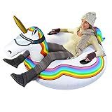 GoFloats Winter Snow Tube - Inflatable Sled for Kids and Adults (Choose from Unicorn, Disney's Frozen, Ice Dragon, Polar Bear, Penguin, Flamingo)