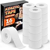 16 Pack Athletic Tape, White Sports Tape for Wrist Ankle Protection, Sports Tape Athletic No Sticky Residue, Easy to Tear Gymnastics Tape for Soccer, Football, Training Supplies (1.5" x 160 Yards)