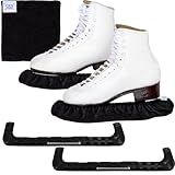 CRS Cross Ice Skate Guards, Soakers and Towel Gift Set. Essential Ice Skating Hard Guard and Soft Skate Blade Cover Accessories for Figure Skating or Hockey (Biellmann Black, Large)