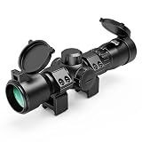 UUQ 1.5-5x32 Crossbow Scope,Circles and Rangefinder Etched Glass Ballistic Reticle Optic, 250-450 FPS Red Green Illuminated,Compact Crossbow Scope for Hunting 20-100 Yards with 20mm Scope Rings