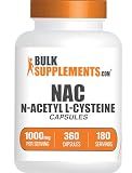 BulkSupplements.com NAC 1000 mg Capsules - N-Acetyle Cysteine 1000mg, NAC Supplement, NAC1000mg - NAC Capsules, Gluten Free - 2 Capsules per Serving, 180-Day Supply, 360 Capsules