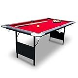 Hathaway Fairmont 6 Foot Folding Pool Table – Includes Full Set of Billiard Balls, Cues, Chalk, Triangle, and Carrying Bag – Portable Billiard Table with Red Felt, Black Finish