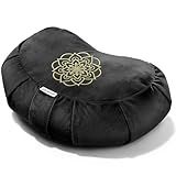Hihealer Premium Meditation Cushion - Comfortable Floor Pillow for Adult Traditional Crescent Meditation Pillow Yoga Buckwheat Bolster (Black)