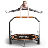 40"/48" Foldable Mini Trampoline Load 330lbs,Portable Exercise Rebounder Trampoline with Adjustable Foam Handle,Fitness Trampoline for Adults (40 in with handrail)