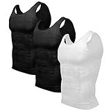 Odoland Men's 3 Pack Body Shaper Base Layer Shirt Tummy Shirt, Black/Black/White, XL