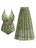 SCOMCHIC Womens Plus Size One Piece Swimsuit Tummy Control Bathing Suit Floral Prints Curvy Mesh Swim Skirt
