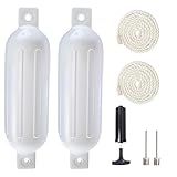 VANCUS Boat Fenders 2 Pack, 4.5 x 16 Inches Ribbed Twin Eyes Boat Bumpers Fenders for Docking, Comes with Ropes Needles and Pump to Inflate, White