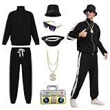 NFAUEIK 80s Tracksuit for Men,90s Hip Hop Outfi,Retro Rapper Windbreaker Costume for Disco Party. (Black, 2XL)