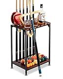 EXTCCT Billiards Pool Stick Holder - Pool Cue Rack Floor Stand & Ping Pong Paddle Holder Hardwood Pool Cue Holder for 12 Cues Sticks Pool Table Accessories Organizer (Brown)