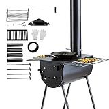 VEVOR 118" Camping Wood Stove, Portable Alloy Steel Tent Stove with 3000in³ Firebox, Outdoor Heating & Cooking Stove with Chimney Pipes & Gloves, Includes 8 Pipes for Efficient Heating