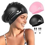 2 Pack Large Swim Caps for Long Hair, Silicone Swimming Cap for Adult Women Men, Waterproof Swim Hats Bathing Caps to Keep Hair Dry with Bonus Nose Clip and Earplugs-01