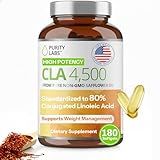 Purity Labs CLA Supplements 4500MG - Non-GMO Safflower Oil - Supports Energy, Weight Loss, Heart Health, and Muscle Health - 180 Soft gels