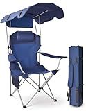 East Oak Camping Chair with Canopy | 25'' High Back Folding Beach Chair with Canopy Shade, Removable Headrest, Cup Holder, Side Pocket, 330 lbs Heavy Duty for Sports Events, Fishing