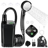 Spopal Portable Shower for Camping, [Long-Lasting] 6000mAh Rechargeable Camping Shower with Intelligent LED Display, 4 Spray Modes, IPX7 Waterproof Outdoor Camp Pump for Hiking, Travel, Car, Pet(Bk)