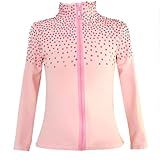 JoyCan Figure Skating Jacket Fleece Lined Long Sleeve Pink Custom Fit with Rhinestones for Women and Kids