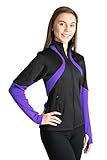 Covalent Activewear Womens Flow Warm-Up Jacket with Thumbholes and Full Zipper Purple-Black