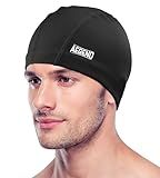 Aegend Fabric Swim Cap, Silicone Waterproof Layer - Breathable Cloth Swimming Cap, Keep Hair Dry with Hight Elasticity for Adult (Black, Medium)