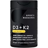 Sports Research® Vegan Vitamin D3 + K2 w/Coconut Oil, 60 Count Plantgels™