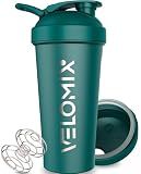 VELOMIX 24oz Stainless Steel Shaker Bottle with Wire Whisk (Green)