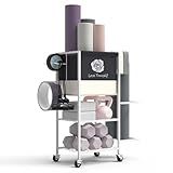 Yoga Mat Storage Rack，Home Gym Storage Rack Gym Workout Equipment Storage Organizer on Wheels for Yoga Mat,Yoga Block,Foam Roller,Resistance Band,Dumbbell,Kettlebell (White)