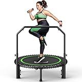 BCAN Adult Mini Trampoline, 40" Fitness Trampoline with Bungees, U Shape Adjustable Foam Handle, Stable & Quiet, Indoor Outdoor Workout-Green