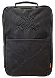 Wild Horses Golf Shoe Bag - Premium 12oz Waxed Canvas w Ventilation - Free Mini Towel & ShoeHorn - Easy Wipe Down Interior - Waterproof Travel Shoe Bag Storage - Men & Women up to Size 14 - Black