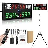 Faweskiy Upgraded Electronic Scoreboard Digital Score Keeper with Remote & Tripod, Basketball Scoreboard Sports Score Ticker with Timer 12/24h Real Time for Football/Corn Hole/ping Pong/Table Tennis