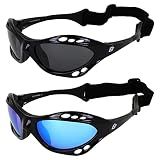 Birdz Eyewear Seahawk Polarized Sunglasses UV Protection Lenses for Sport Surfing Jet Skiing Water Kiteboarding Fishing 2 Pairs Black Frames Smoke Blue Lenses