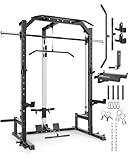 GarveeLife Smith Machine Home Gym with Barbell Bar, Cable System, Lat Pulldown Attachments, Safety Spotter Arms, J Hooks, Landmine, Multi-Functional Squat Rack for Full Body Strength Training