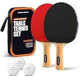 PRO SPIN Ping Pong Paddles - High-Performance Set with Premium Table Tennis Rackets, 3-Star Ping Pong Balls, Compact Storage Case (2-Player Set, Red)