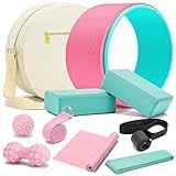 HNCTINNO All in One Yoga Wheel Set, Soft Foam Roller Wheel for Back Pain & Stretching, Yoga Blocks 2 Pack with Strap, Trigger Point Therapy Massage Ball for Deep Tissue, Yoga Starter Kit for Beginner