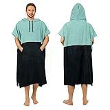 Zingtto Surf Poncho Changing Robe Extra Large Thick Towel Poncho for Men Women with Hood Pocket for Beach Swimming, 47‘’x37‘’, Black Teal