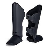 Elite Sports Muay Thai Shin Guards Kickboxing MMA Muay Thai Leg Instep Protective Pads, Martial Art Kicking Sparring Training Gear for BJJ Karate Boxing Taekwondo (Solid Black, S-M)