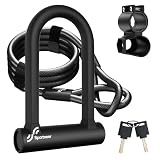 Sportneer Bike Lock: Heavy Duty Anti Theft Bike U Lock with 5ft Security Steel Cable - 17mm Shackle Bicycle U-Locks with 2 Keys & Mounting Bracket for Road Mountain Bike, Size 7.76''x5.02'', 1.64lb