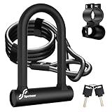 Sportneer Bike Lock: Heavy Duty Anti Theft Bike U Lock with 5ft Security Steel Cable - 17mm Shackle Bicycle U-Locks with 2 Keys & Mounting Bracket for Road Mountain Bike, Size 7.76''x5.02'', 1.64lb