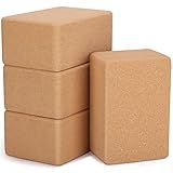 Leitee 4 Pcs Cork Yoga Blocks 9 x 6 x 4 Inch Cork Yoga Brick Non Slip Supportive Equipment High Density Bricks Wood Exercise Blocks Women Gifts for Stretching Flexibility Balance Fitness Pilates