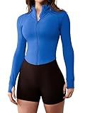 GYM RAINBOW Womens Zip Up Athletic Jacket Lightweight Contour Fit Gym Fitness Workout Jackets with Thumb Holes(#1 Dazzling Blue,Medium)