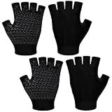 Eurzom 2 Pairs Non Slip Yoga Gloves for Women Fingerless Pilates Gloves with Grips for Yoga Fitness Workout Sports Exercise Gym (Black)