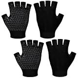 Eurzom 2 Pairs Non Slip Yoga Gloves for Women Fingerless Pilates Gloves with Grips for Yoga Fitness Workout Sports Exercise Gym (Black)