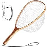 Wooden Fly Fishing Landing Net with Clear Soft Rubber Mesh